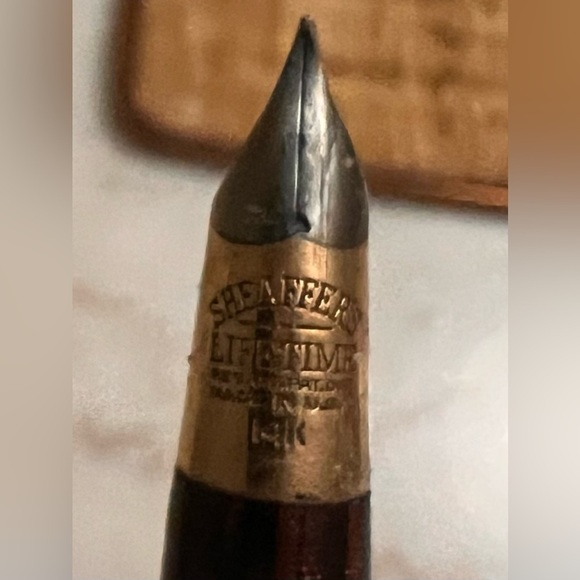 Vintage Sheaffer’s Resin White Dot Lifetime Pen/Pencil In Box 14 K Gold Nib - Picture 4 of 10